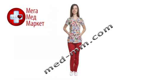 Купить Медицинский костюм женский Бали принт/красный №1057 цена, характеристики, отзывы